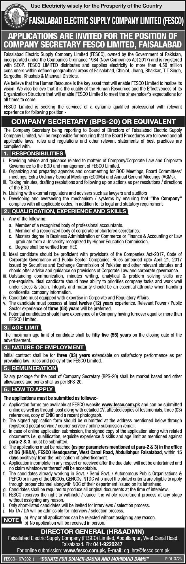 FESCO Jobs 2026 Faisalabad Electric Supply Company Jobs